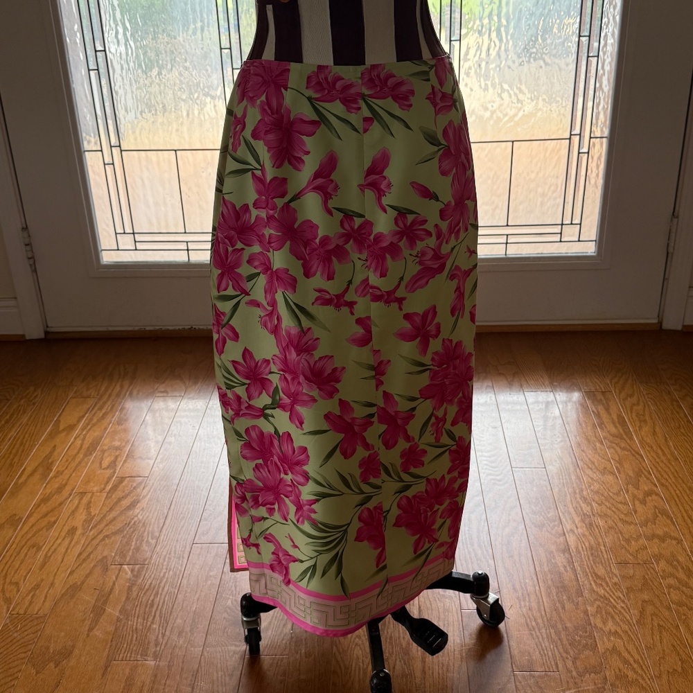 Vintage Oscar de la Renta 100% Silk Floral Maxi Skirt Size 10 A-Line High Waist - Picture 4 of 10